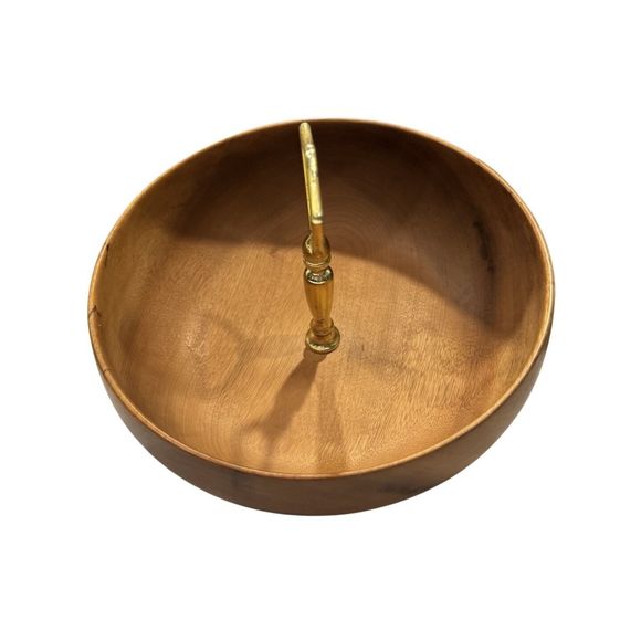 VTG Oregon Myrtle Wood 8" NUT BOWL CANDY COIN DISH Gold Handle Cracker Tray MCM - Picture 7 of 7